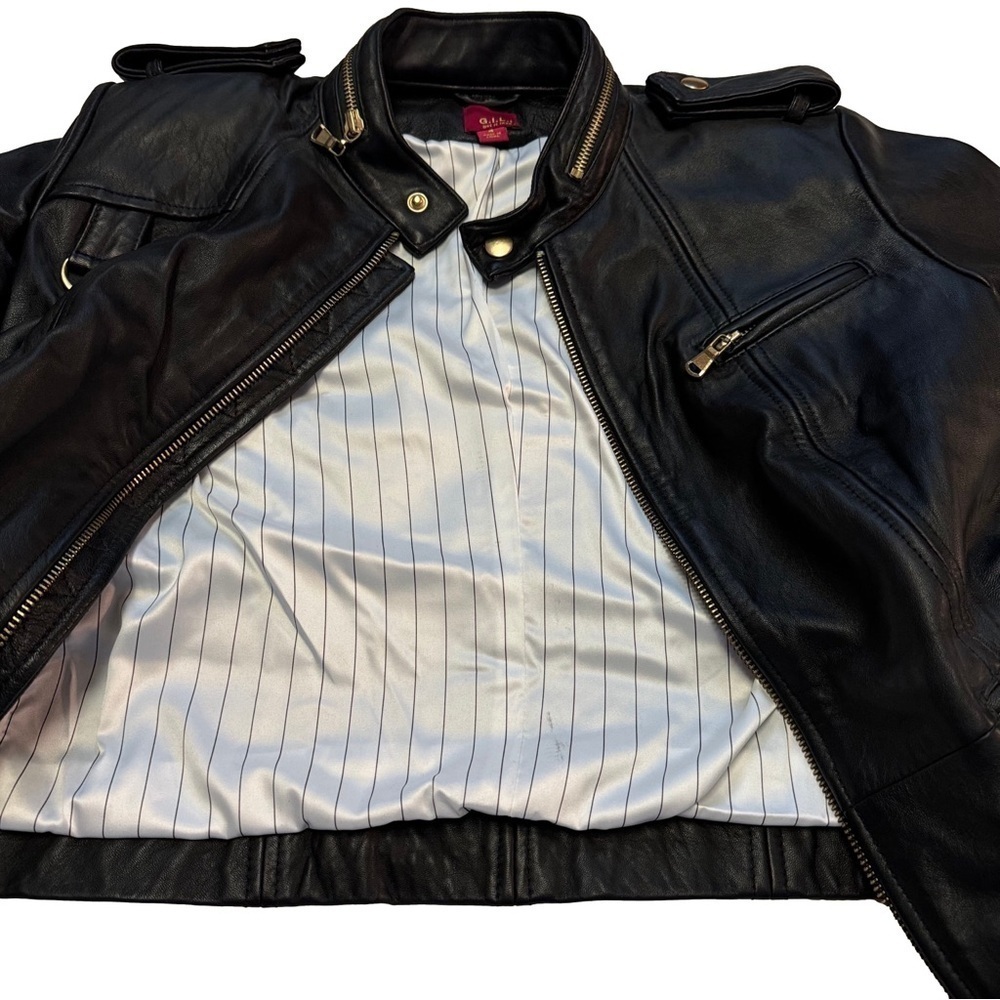 GILI Leather Black Moto Jacket Coat Size 4 Gold Hardware Pockets Zippers NEW - Picture 11 of 16